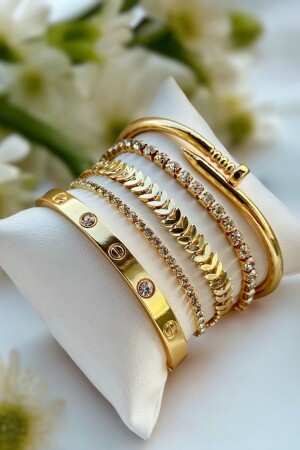 Eid Special 5-Piece Gold Color Women's Bracelet Set - Lowen Aksesuar