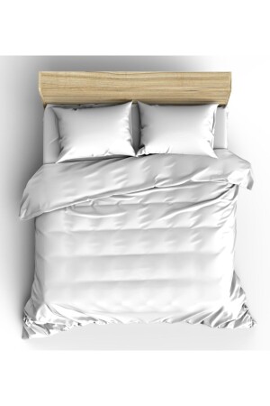 Einfarbiges, weißes Doppelbett-Bettbezug- und Kissenbezug-Set 8682158140009 - Maki