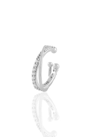 Einreihiger Ohrring aus komprimiertem Knorpel mit silbernen Rhodium- und Zirkonsteinen - Söğütlü Silver