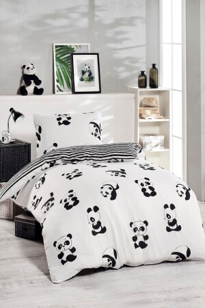 Einzel-Junior-Bettbezug-Set Panda Schwarz - Eponj Home