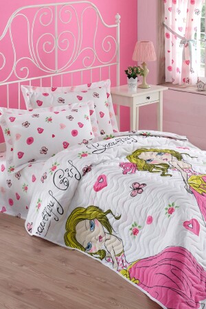 Einzelbett-Tagesdecken-Set „Beatiful Girl“ in Weiß - Enlora Home
