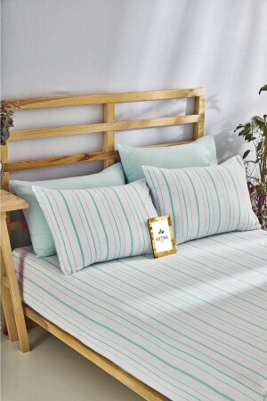 Einzelbettlaken-Set, gestreift, Mintgrün, Baumwolle, 100 x 200 cm, Kissenbezug 50 x 70 cm, tekcrsf - KetraHome