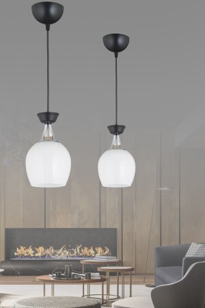 Einzelne Hängelampe, schwarze Glasglocke mit weißem Glas, Chrom, moderner Luxus-Kronleuchter AK00061 - Kraliçe