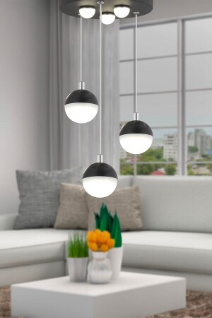 Ekin 3'lü Yuvarlak 24 Watt Siyah Ledli Kelebek Detaylı Modern Koridor, Yatak Odası Salon Sarkıt Led 4081-03Y-BL - Apliqa