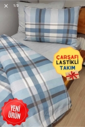 Ekose Desen 4 Parça Lastikli Çarşaflı Tek Kişilik (100X200 CM) Nevresim Takımı EKOSE-NEV - GASEL ÇARŞI