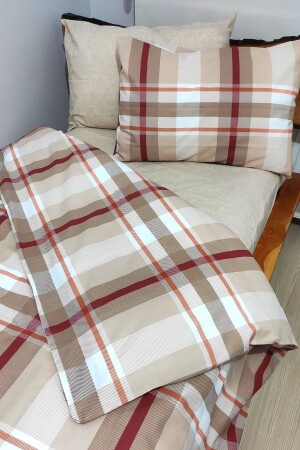 Ekose Kahve 4 Parça Lastikli Çarşaflı Tek Kişilik (100X200 CM) Nevresim Takımı cndnekose2109 - CANDAN ÇEYİZ