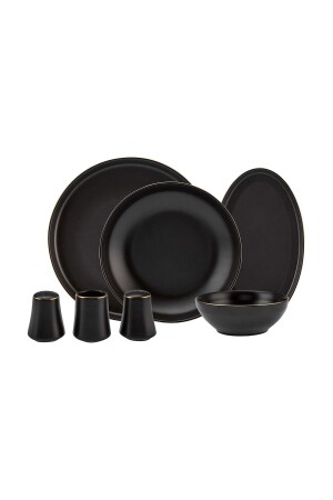 Elara Matte Black 57 Piece Porcelain Dinner Set for 12 Persons 153. 03. 08. 2561-1 - Karaca