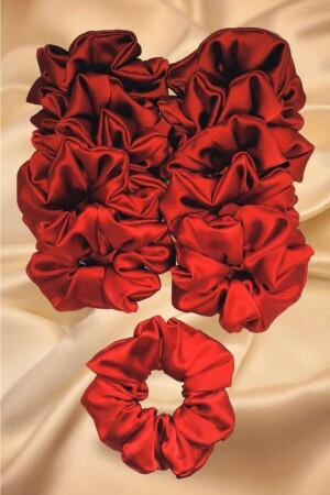 Elastic Bagel Red Satin 10 Piece Scrunchie Hair Clip Set for Women's Henna and Engagement Wedding - Tokalilya