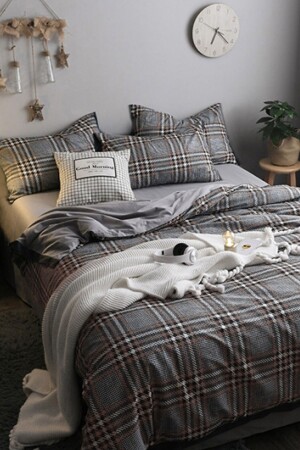 Elastic Sheet Duvet Cover Set Double Nordic Style Gray iqon006 - İQON