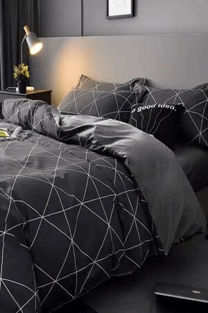 Elastisches Bettlaken-Bettbezug-Set für Einzelbett, geometrisch, Basic, Grau, iqon32 - İQON