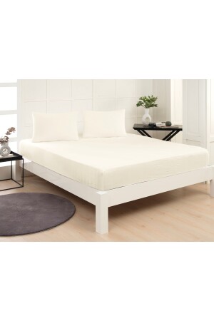 Elastisches King-Size-Bettlaken aus 100 % gekämmter Baumwolle mit 2 Kissenbezügen (50 x 70 cm) - Altın Yaprak
