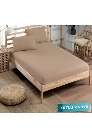 Elastisches Spannbettlaken-Set aus Baumwoll-Ranforce-Stoff (King-Size), Kaffee mit Milch INTRZBTLCRSF1 - INTER Z