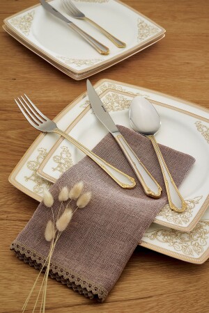 Elegance Göksu Gold 84-teiliges Luxus-Gabel-Löffel-Messer-Set für 12 Personen C172 - Emsan