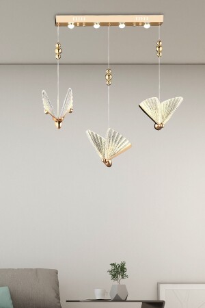 Elegance Modern Butterfly Design Triple Pendant Lamp LED Chandelier Row Dining Table Rose Gold Yellow burenze810 - burenze