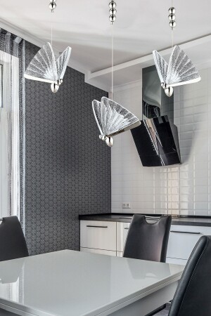 Elegance Modern Kelebek Üçlü Sarkıt Led Avize Sıralı Yemek Masası Krom Kelebek Avize TYC00356665204 - burenze