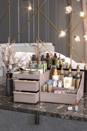 Elegance Xl Çok Amaçlı Makyaj Kozmetik Parfüm Cilt Kremi Serum Düzenleyici Çekmeceli Organizer Rose - Pufwin Home