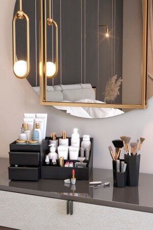 Elegance Xl Makyaj Kozmetik Düzenleyici Ve Fırçalık Organizer 2li Set Siyah Organizer Seti 2li Siyah - Pufwin Home