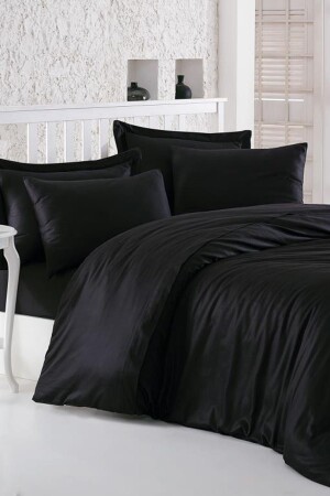 Elegant Black Double Satin Duvet Cover Set 8680108123466 - Cotton Box