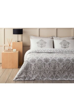 Elegant Crown Cotton Satin King Size Duvet Cover Set 240x220 Cm Silver TYCGLR8A6N168736339070285 - English Home
