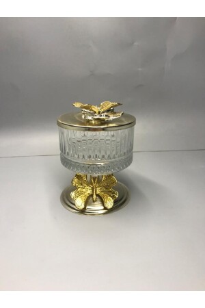 Elegantly Designed Elysıa Glass Sugar Bowl, Snack Bowl, Turkish Delight Bowl, Presentation Bowl with Silver Foot and Butterfly Cover TYC00710793786 - Mira züccaciye