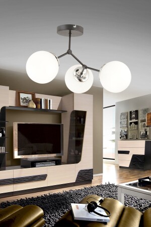 ELEN 3-Piece Modern White Globe Glass Plafone Chandelier AV-AVZ0033 - avimonaydınlatma