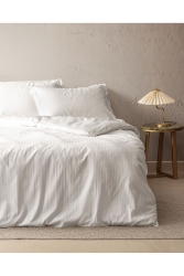 Elicia Double Striped Satin Duvet Cover Set - Ecru NDS-03-8682116282574 - Madame Coco