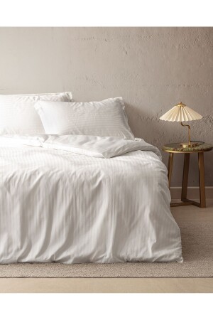 Elicia Double Striped Satin Duvet Cover Set - Ecru NDS-03-8682116282574 - Madame Coco