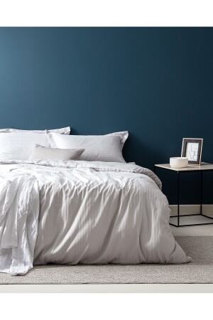 Elicia Double Striped Satin Duvet Cover Set - Light Gray NDS-03-8682116282604 - Madame Coco