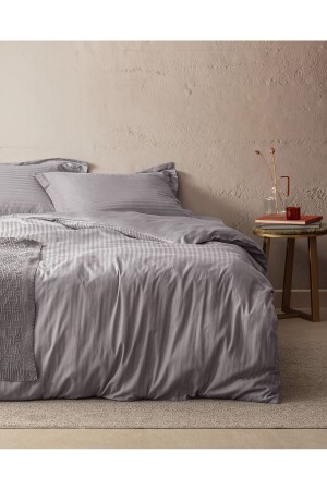 Elicia King Size Striped Satin Duvet Cover Set - Dark Gray - Madame Coco
