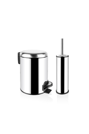 Elit Double Bathroom Set Stainless 3lt Trash Can WC Toilet Brush E120400 - Siliwax