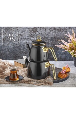 Elite Class Enamel Luxury Teapot Set Black 14897 - Paçi