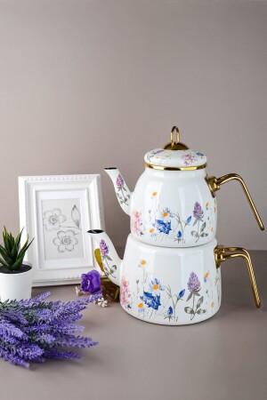 Elite Class Teekanne mit Frühlingsmuster, Gänseblümchen-Emaille-Teekannen-Set - Paçi