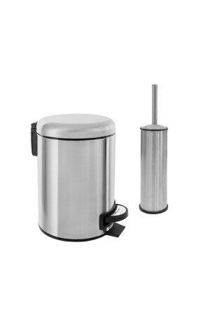 Elite Double Bathroom Set - Anti-finger Stainless 3lt Trash Can WC Toilet Brush E120400-A - Siliwax