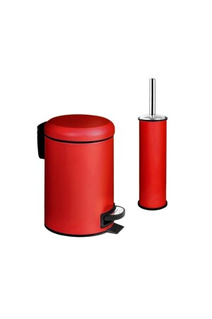 Elite Double Bathroom Set Stainless- Red (3lt Trash Can Toilet Brush) VE120400-K - Siliwax