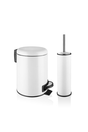 Elite Double Bathroom Set White Stainless 3 L Trash Can WC Toilet Brush - Siliwax