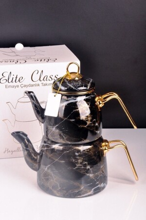 Elite-Klasse-Emaille-Teekanne mit Muster -Schwarz2 -200582 14739 - Bayev