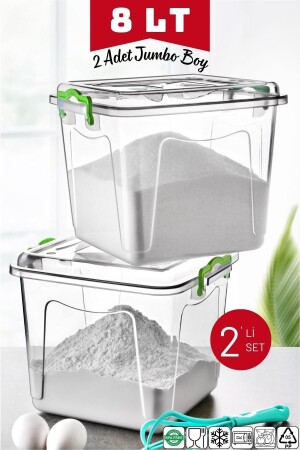 Elite Line 8 Lt Jumbo Size Square Flour, Sugar, Legumes Container 2 Pieces Transparent NDY-2652 - Nandy Home