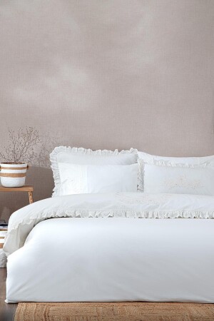 Elsa King Size Duvet Cover Set 100% Organic Cotton Percale Embroidered Cream 240x220 Cm TYC00556697615 - Ecocotton