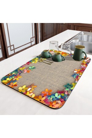 Else Colorful Flowers Countertop Dish Drying Mat Non-Slip Drying Cloth Drying Mat - Else Halı