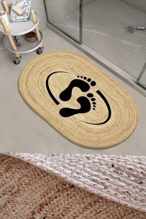Else Footprint Patterned Rope Wicker Jute Knit Oval Bathroom Rug Toilet Shower Door Mat elsehalijutoval - Else Halı
