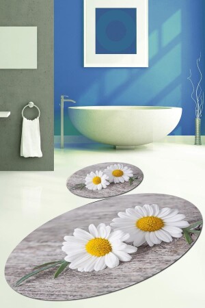 Else Kadser Yellow Daisies Oval Bath Mat Set Toilet Bowl Set ovbny15 - Else Halı