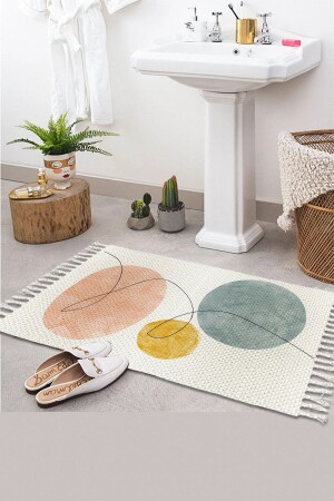 Else Patterned Washable Modern Single Bath Mat Carpet Vintage Woven Rug 50x80cm Byns-11 elsekaratezgahbny - Else Halı
