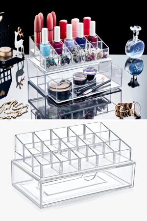 Else Transparent Nail Polish and Manicure Set with Drawers Makeup Organizer Els613 elsemkyjels613 - Genel Markalar