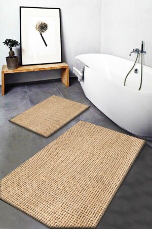Else Wicker Sisal Jute Patterned Washable Non-Slip Base 2-Piece Bathroom Rug Doormat Toilet Bowl Set Jtsbny-10 elsejtsbnytkm - Else Halı