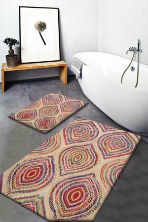 Else Wicker Sisal Jute Patterned Washable Non-Slip Base 2-Piece Bathroom Rug Doormat Toilet Bowl Set Jtsbny-5 elsejtsbnytkm - Else Halı