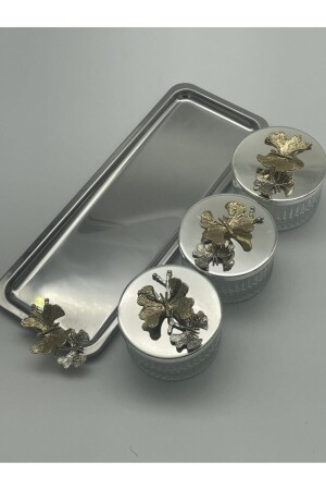 Elysia Silver 3-Piece Snack, Serving and Spice Bowl Rectangular Glass Bowl with Tray FYK01YKP05 - Fiyakalı Ürünler Atölyesi