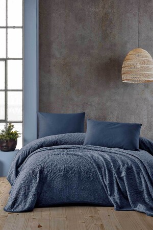 Embos Blanket Double Navy Blue 220x240cm - Elart