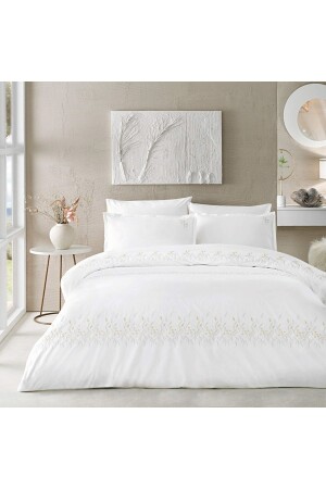Embroidered Chiffon Cotton King Duvet Cover Set White - Linens