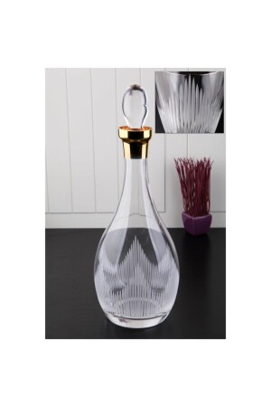 Embroidered Gold Gilded Cutting Patterned Glass Bottle Jug Carafe 683 - panayır