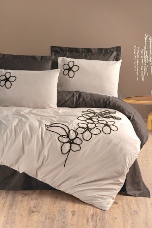 Embroidered Ranforce Double Duvet Cover Set Panos Brown 8680108067970 - Cotton Box